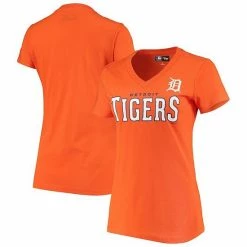 Women's G-III 4Her By Carl Banks Orange Detroit Tigers Team Logo Game On V-Neck T-Shirt