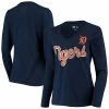 Women's G-III 4Her By Carl Banks Navy Detroit Tigers Perfect Game Long Sleeve V-Neck T-Shirt