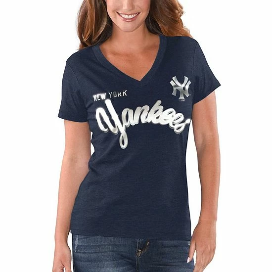 Women's G-III 4Her by Carl Banks Heathered Navy New York Yankees Good Day V-Neck T-Shirt Women's G-III 4Her By Carl Banks Heathered Navy New York Yankees Good Day V-Neck T-Shirt -G-III Sales Store unnamed file 5091