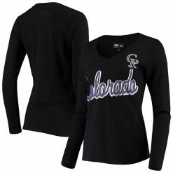 Women's G-III 4Her By Carl Banks Black Colorado Rockies Perfect Game Long Sleeve V-Neck T-Shirt
