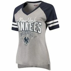 Women's G-III 4Her By Carl Banks Heathered Gray/Navy New York Yankees Goal Line V-Neck T-Shirt -G-III Sales Store unnamed file 5140