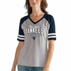 Women's G-III 4Her By Carl Banks Heathered Gray/Navy New York Yankees Goal Line V-Neck T-Shirt -G-III Sales Store unnamed file 5142