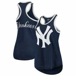 Women's G-III 4Her By Carl Banks Navy New York Yankees Team Logo Tater Racerback Tank Top