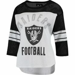 Women's G-III 4Her By Carl Banks White/Black Las Vegas Raiders First Team Three-Quarter Sleeve Mesh T-Shirt