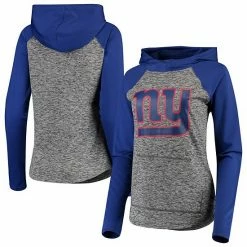 Women's G-III 4Her By Carl Banks Heathered Gray/Royal New York Giants Championship Ring Pullover Hoodie