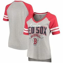 Women's G-III 4Her By Carl Banks Heathered Gray/Red Boston Red Sox Goal Line T-Shirt