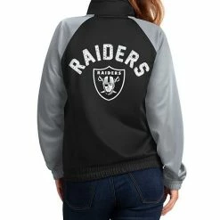 Women's G-III 4Her By Carl Banks Black/Silver Las Vegas Raiders Confetti Raglan Full-Zip Track Jacket -G-III Sales Store unnamed file 52
