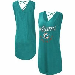 Women's G-III 4Her By Carl Banks Aqua Miami Dolphins Game Time Swim V-Neck Cover-Up Dress