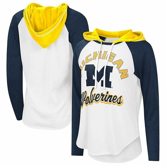 Women's G-III 4Her by Carl Banks White/Navy Michigan Wolverines From the Sideline Raglan Hoodie Long Sleeve T-Shirt Women's G-III 4Her By Carl Banks White/Navy Michigan Wolverines From The Sideline Raglan Hoodie Long Sleeve T-Shirt -G-III Sales Store unnamed file 5231