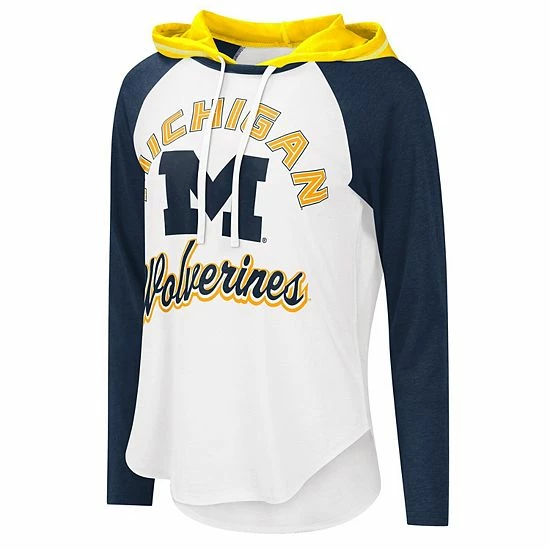 Women's G-III 4Her by Carl Banks White/Navy Michigan Wolverines From the Sideline Raglan Hoodie Long Sleeve T-Shirt Women's G-III 4Her By Carl Banks White/Navy Michigan Wolverines From The Sideline Raglan Hoodie Long Sleeve T-Shirt -G-III Sales Store unnamed file 5233