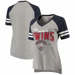 Women's G-III 4Her By Carl Banks Heathered Gray/Navy Minnesota Twins Goal Line V-Neck T-Shirt