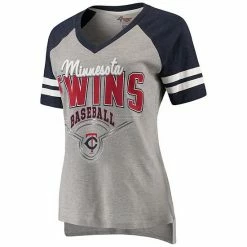 Women's G-III 4Her By Carl Banks Heathered Gray/Navy Minnesota Twins Goal Line V-Neck T-Shirt -G-III Sales Store unnamed file 553