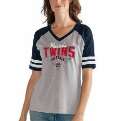 Women's G-III 4Her By Carl Banks Heathered Gray/Navy Minnesota Twins Goal Line V-Neck T-Shirt -G-III Sales Store unnamed file 555