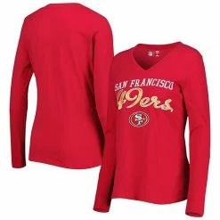 Women's G-III 4Her By Carl Banks Scarlet San Francisco 49ers Post Season Long Sleeve V-Neck T-Shirt