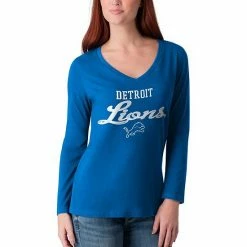 G-III Sales Store 29 Women's G-III 4Her By Carl Banks Blue Detroit Lions Post Season Long Sleeve V-Neck T-Shirt