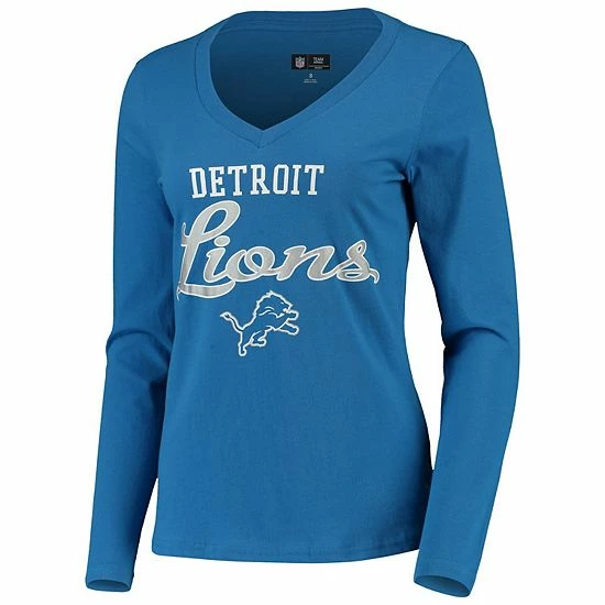 Women's G-III 4Her By Carl Banks Blue Detroit Lions Post Season Long Sleeve V-Neck T-Shirt 3 Women's G-III 4Her By Carl Banks Blue Detroit Lions Post Season Long Sleeve V-Neck T-Shirt - Image 3