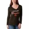 Women's G-III 4Her By Carl Banks Brown Cleveland Browns Post Season Long Sleeve V-Neck T-Shirt