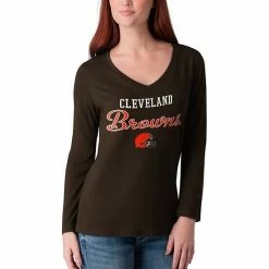 Women's G-III 4Her By Carl Banks Brown Cleveland Browns Post Season Long Sleeve V-Neck T-Shirt