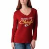 Women's G-III 4Her By Carl Banks Red Kansas City Chiefs Post Season Long Sleeve V-Neck T-Shirt