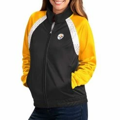 Women's G-III 4Her By Carl Banks Black/Gold Pittsburgh Steelers Confetti Raglan Full-Zip Track Jacket