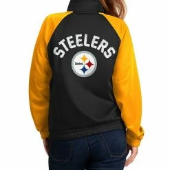 Women's G-III 4Her By Carl Banks Black/Gold Pittsburgh Steelers Confetti Raglan Full-Zip Track Jacket 2 Women's G-III 4Her By Carl Banks Black/Gold Pittsburgh Steelers Confetti Raglan Full-Zip Track Jacket -G-III Sales Store unnamed file 90
