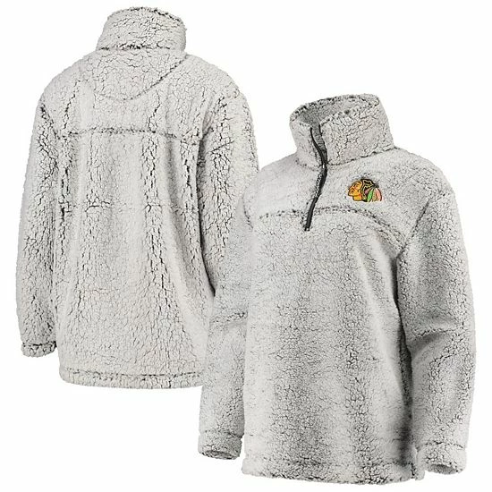 Women's G-III 4Her by Carl Banks Gray Chicago Blackhawks Sherpa Quarter-Zip Pullover Jacket Women's G-III 4Her By Carl Banks Gray Chicago Blackhawks Sherpa Quarter-Zip Pullover Jacket -G-III Sales Store unnamed file 902