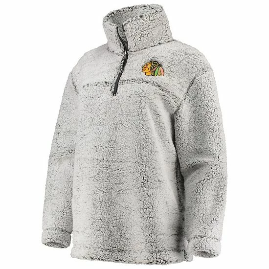 Women's G-III 4Her by Carl Banks Gray Chicago Blackhawks Sherpa Quarter-Zip Pullover Jacket Women's G-III 4Her By Carl Banks Gray Chicago Blackhawks Sherpa Quarter-Zip Pullover Jacket -G-III Sales Store unnamed file 903