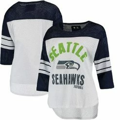 Women's G-III 4Her By Carl Banks White/College Navy Seattle Seahawks First Team Three-Quarter Sleeve Mesh T-Shirt