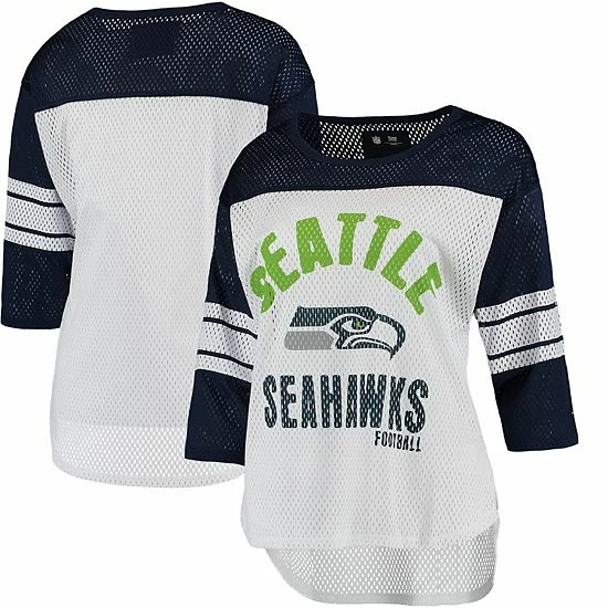Women's G-III 4Her by Carl Banks White/College Navy Seattle Seahawks First Team Three-Quarter Sleeve Mesh T-Shirt Women's G-III 4Her By Carl Banks White/College Navy Seattle Seahawks First Team Three-Quarter Sleeve Mesh T-Shirt -G-III Sales Store unnamed file 940