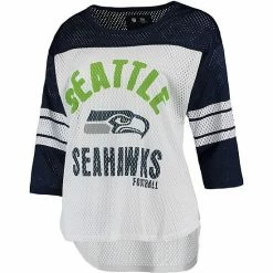 Women's G-III 4Her By Carl Banks White/College Navy Seattle Seahawks First Team Three-Quarter Sleeve Mesh T-Shirt 2 Women's G-III 4Her By Carl Banks White/College Navy Seattle Seahawks First Team Three-Quarter Sleeve Mesh T-Shirt -G-III Sales Store unnamed file 941