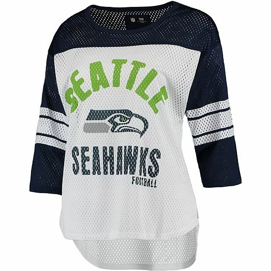 Women's G-III 4Her by Carl Banks White/College Navy Seattle Seahawks First Team Three-Quarter Sleeve Mesh T-Shirt Women's G-III 4Her By Carl Banks White/College Navy Seattle Seahawks First Team Three-Quarter Sleeve Mesh T-Shirt -G-III Sales Store unnamed file 941
