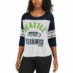 Women's G-III 4Her By Carl Banks White/College Navy Seattle Seahawks First Team Three-Quarter Sleeve Mesh T-Shirt 4 Women's G-III 4Her By Carl Banks White/College Navy Seattle Seahawks First Team Three-Quarter Sleeve Mesh T-Shirt -G-III Sales Store unnamed file 943