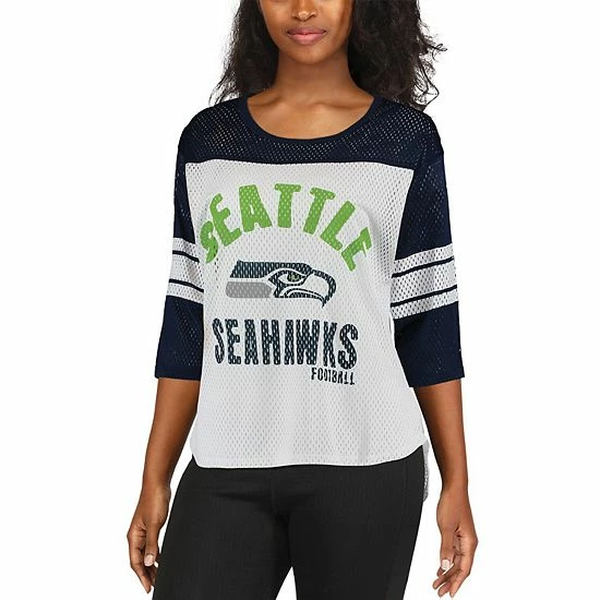 Women's G-III 4Her by Carl Banks White/College Navy Seattle Seahawks First Team Three-Quarter Sleeve Mesh T-Shirt Women's G-III 4Her By Carl Banks White/College Navy Seattle Seahawks First Team Three-Quarter Sleeve Mesh T-Shirt -G-III Sales Store unnamed file 943