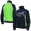Women's G-III 4Her By Carl Banks College Navy/Neon Green Seattle Seahawks Backfield Raglan Full-Zip Track Jacket