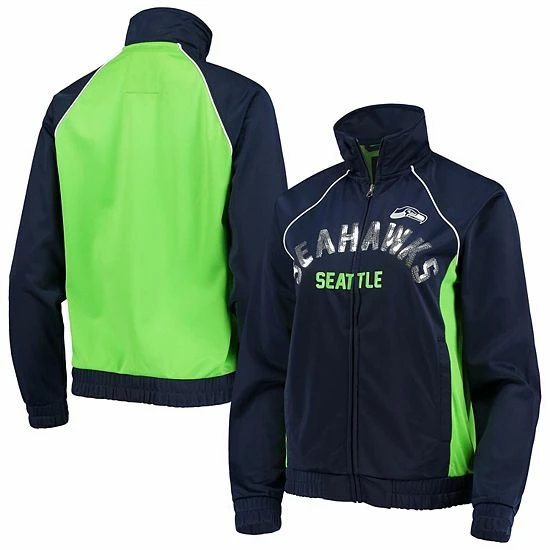 Women's G-III 4Her by Carl Banks College Navy/Neon Green Seattle Seahawks Backfield Raglan Full-Zip Track Jacket Women's G-III 4Her By Carl Banks College Navy/Neon Green Seattle Seahawks Backfield Raglan Full-Zip Track Jacket -G-III Sales Store unnamed file 944