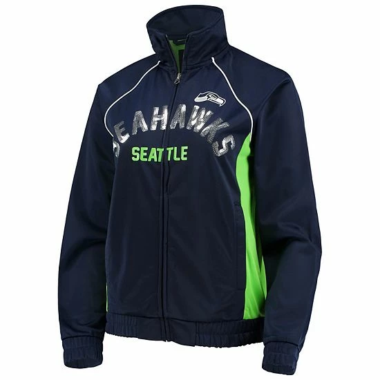 Women's G-III 4Her by Carl Banks College Navy/Neon Green Seattle Seahawks Backfield Raglan Full-Zip Track Jacket Women's G-III 4Her By Carl Banks College Navy/Neon Green Seattle Seahawks Backfield Raglan Full-Zip Track Jacket -G-III Sales Store unnamed file 946