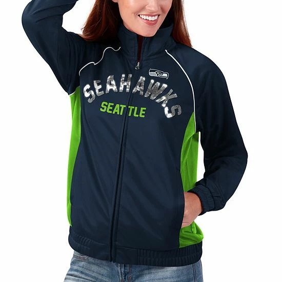 Women's G-III 4Her by Carl Banks College Navy/Neon Green Seattle Seahawks Backfield Raglan Full-Zip Track Jacket Women's G-III 4Her By Carl Banks College Navy/Neon Green Seattle Seahawks Backfield Raglan Full-Zip Track Jacket -G-III Sales Store unnamed file 948