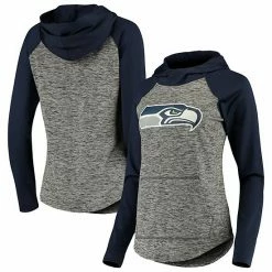 Women's G-III 4Her By Carl Banks Heathered Gray/College Navy Seattle Seahawks Championship Ring Pullover Hoodie