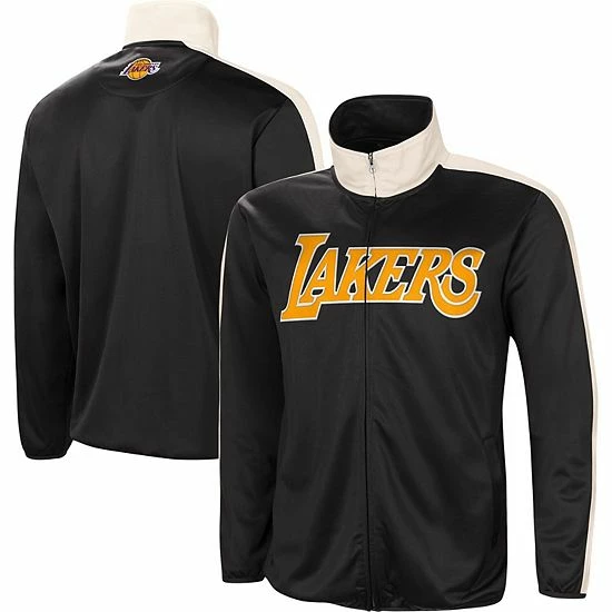 Men's G-III Sports By Carl Banks Black/White Los Angeles Lakers Zone Blitz Tricot Full-Zip Track Jacket